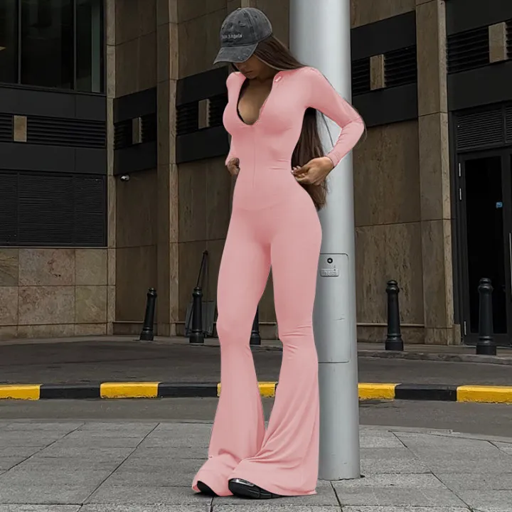 Женский осенне-зимний комбинезон с длинными рукавами и принтом в виде