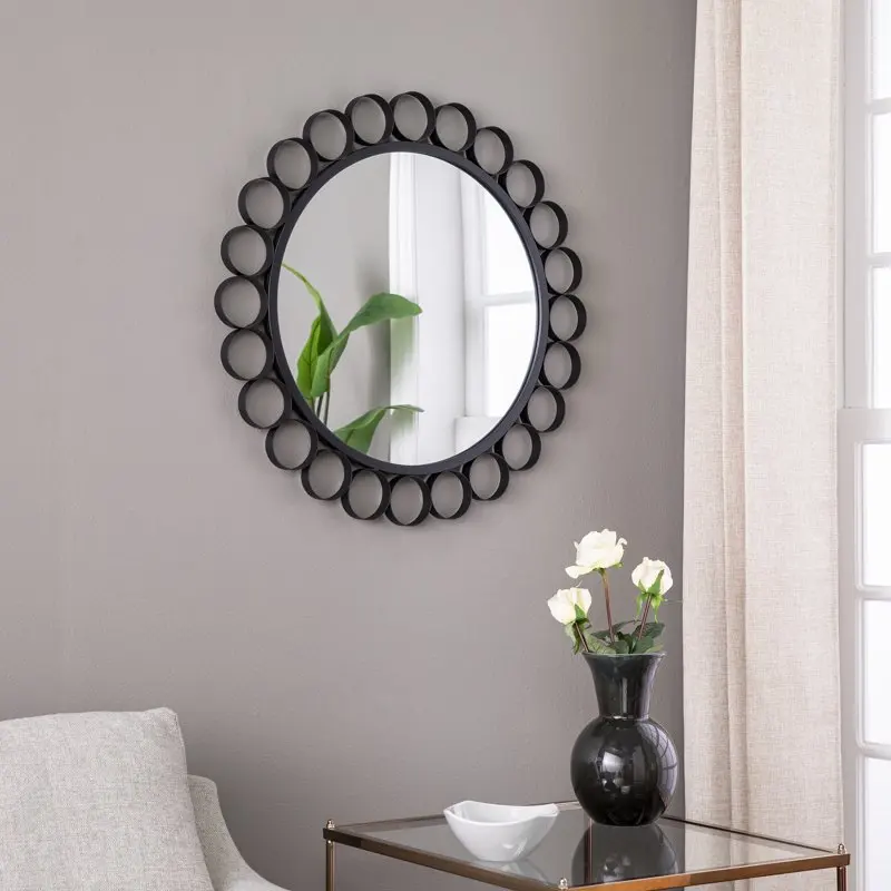 

Taradale Contemporary style Round Decorative Mirror in Black