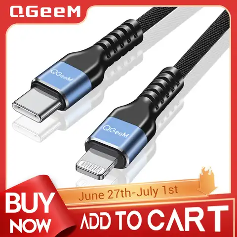 Зарядный кабель QGeeM MFi с USB C на Lightning для iPhone 12 mini Pro Max 11 X XS 8 7 PD, кабель для быстрой зарядки и передачи данных для Macbook