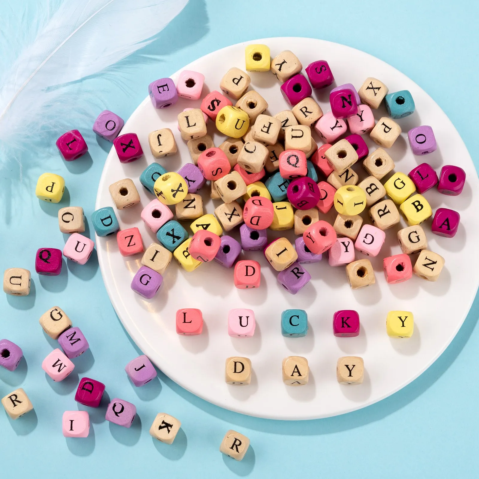 

420Pc Natural Wooden Letter Beads Colorful Mix Alphabet Square Cube Wood Beads For Jewelry Making Handmade DIY Bracelet Necklace