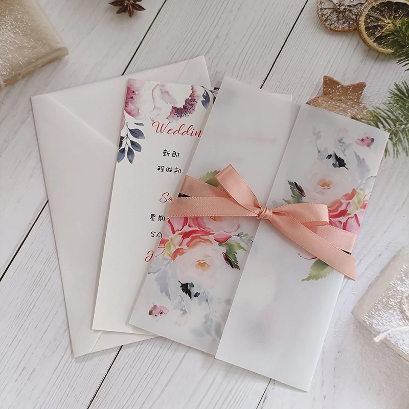 50 шт./лот новая индивидуальная Свадебная пригласительная открытка с цветочным