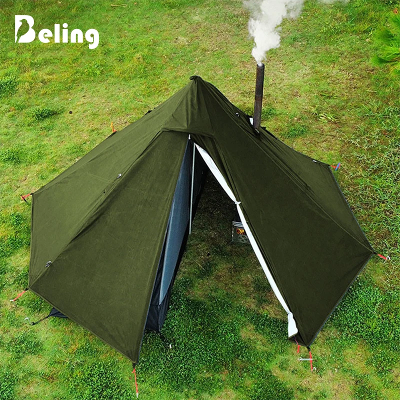 

Pyramid Flame-retardant Tent Single Person Tent Waterproof Double Layer with Chimney Tent Winter Stove Tents with Snowki Camping