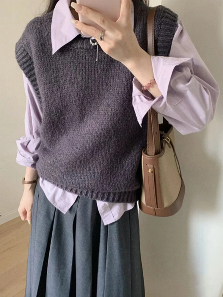 [In Stock] Purple Long sleeve Shirts Women Spring and Autumn 2024 New Korean Sle Loose Casual Outer Wear Stacked Shirt Oute...