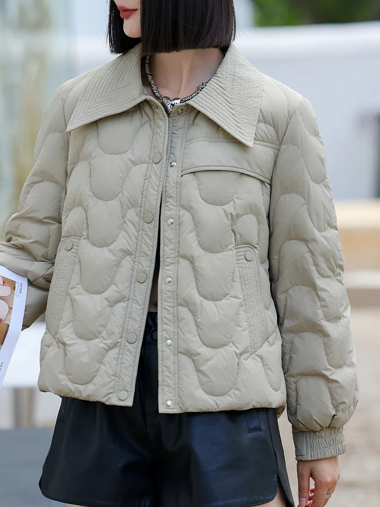Легкий пуховик женский короткий 2024 зима новая рубашка с воротником свободная