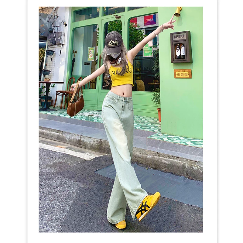Thin straight jeans women's 2023 new trousers spring and summer Baby blue commuting season loose draping high waist thin nostalg