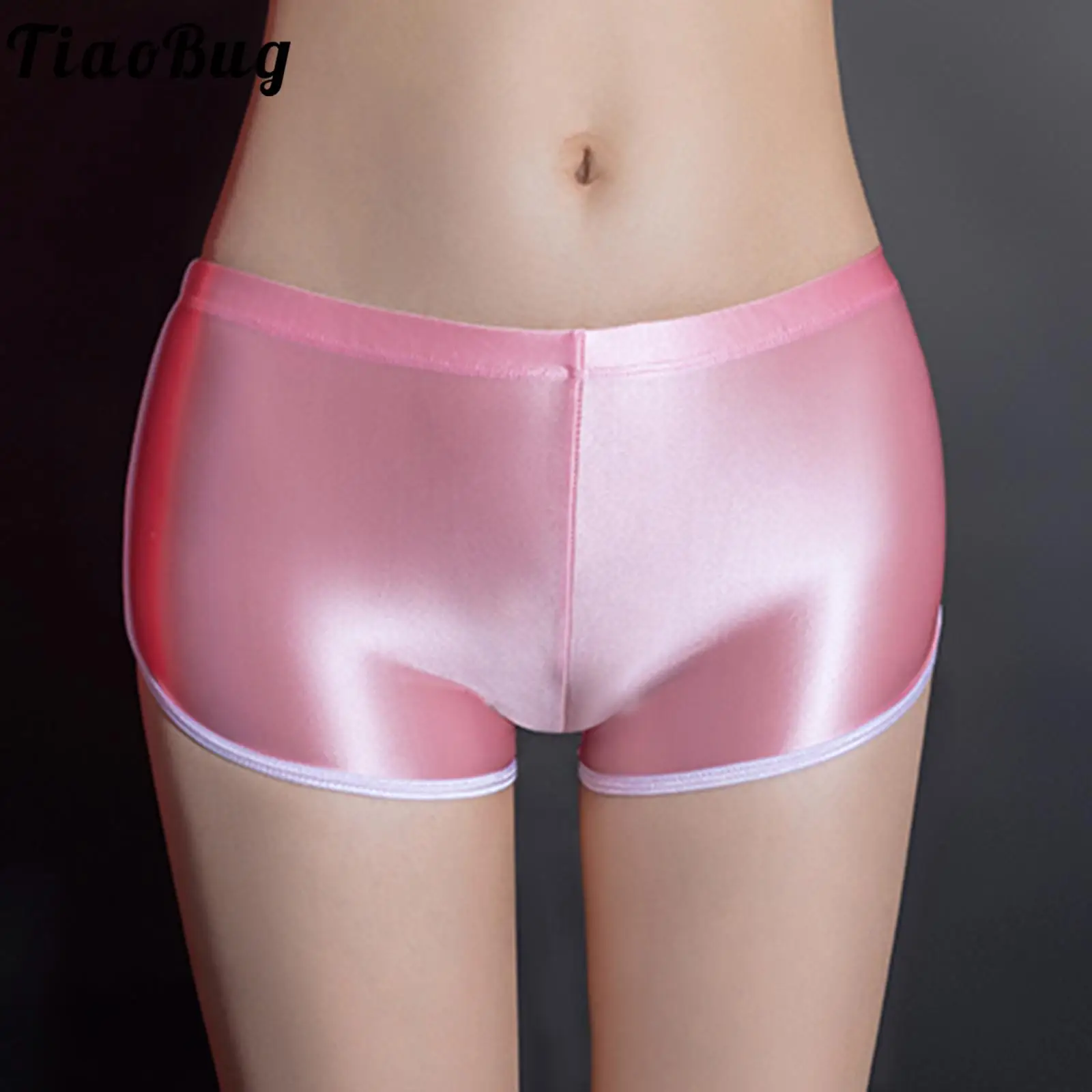 

Womens Sexy Glossy Boxers Briefs Contrast Seams Elastic Waist Boyshorts Panties Breathable Underwear Loungewear