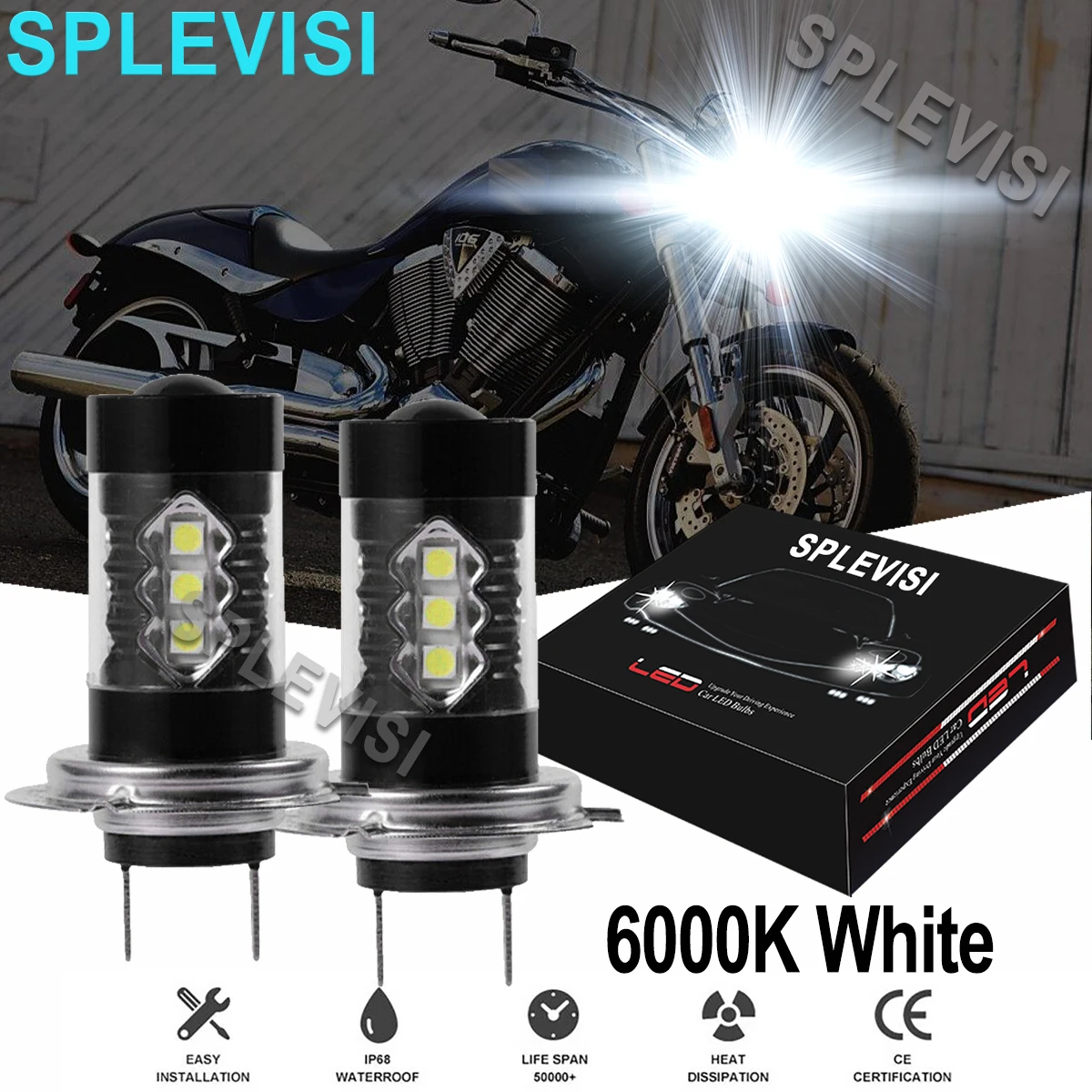 

2PCS 6000K Bright White 80W LED Motocycle Headlight Bulbs Kit For Victory Hammer S 2007-2008 Jackpot Arlen Ness 2007 2008