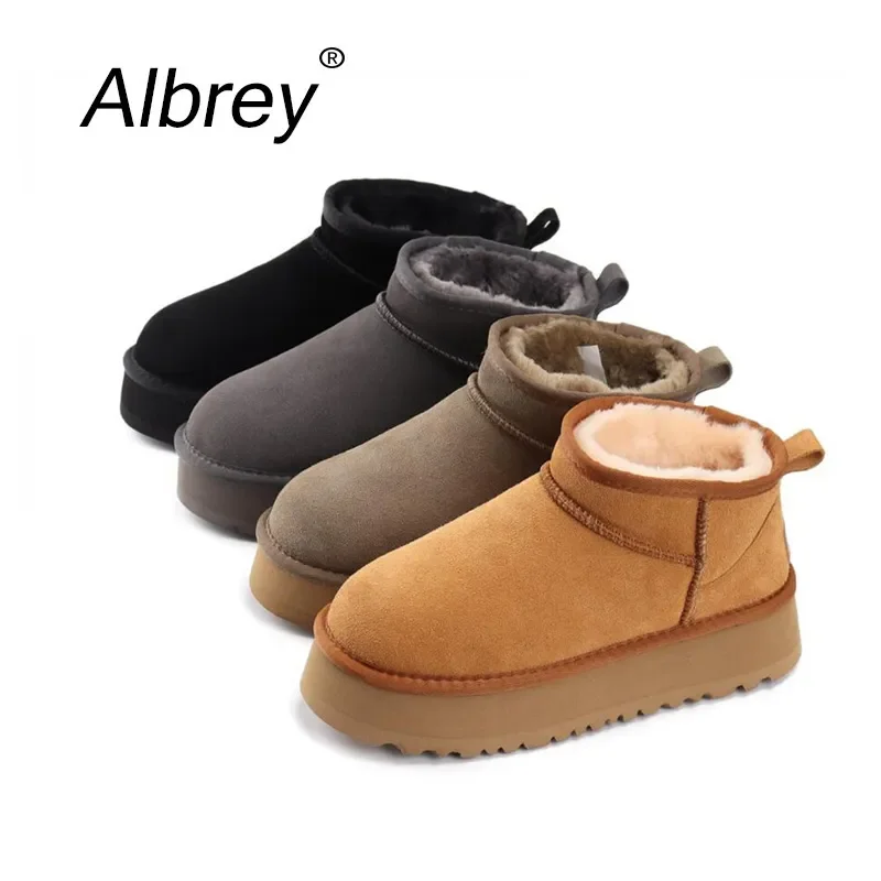 

Низкие австралийские унисекс Зимние ботинки на толстой платформе, женские ботильоны из натуральной кожи, Теплая мужская зимняя обувь