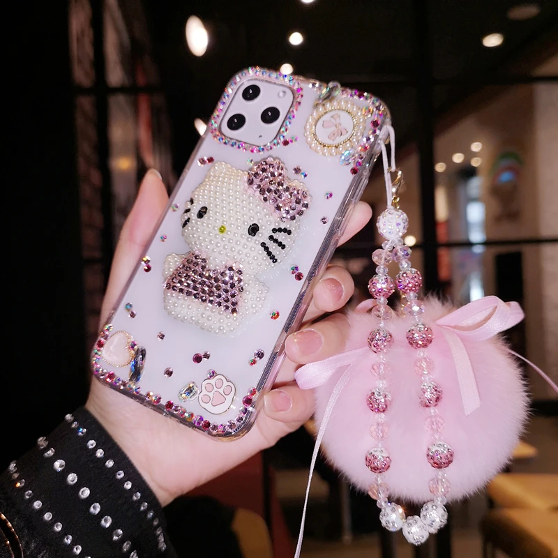 

Чехол Hello Kitty со стразами для Iphone13pro Max iPhone Xs чехол для телефона 8plus со стразами 7 Милая кошка прозрачный