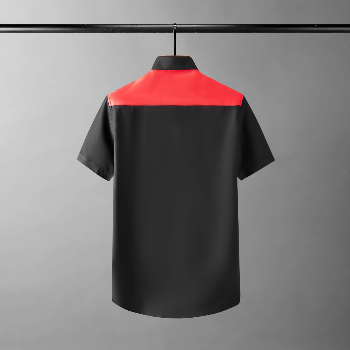 2022 Cotton Male Shirts Luxury Short Sleeve Red Webbing Splicing Casual Mens Dress Shirts Fashion Slim Fit Party Man Shirts
