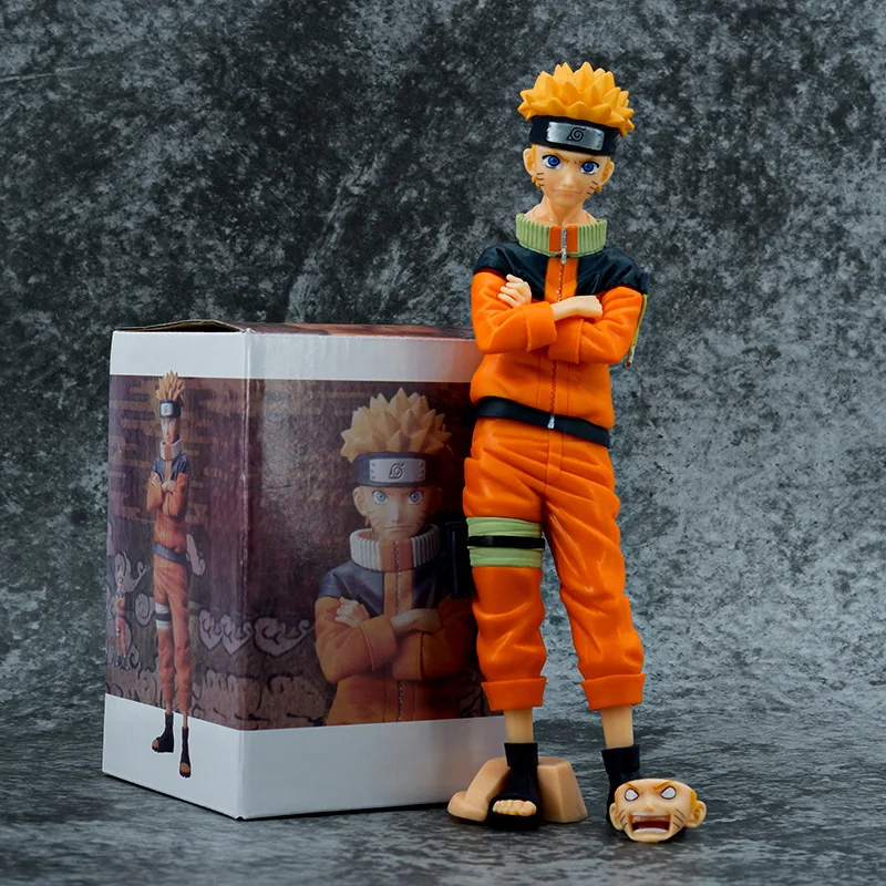 

23cm Naruto Childhood Naruto Anime Figure Double Head Can Change The Face Set Vertical Box Decoration Model Gift for kids