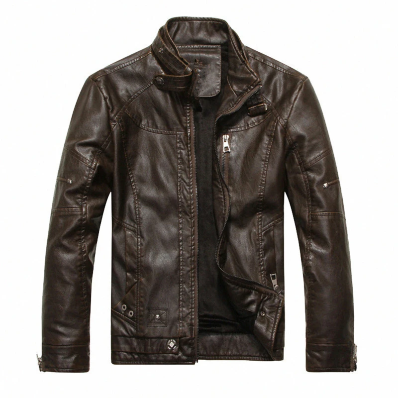 

Fashion Motorcycle Men Pu Leather Mens Outwear Jackets Stand Collar Men's PU Faux Jacket Coats Casual Zipper High Brand