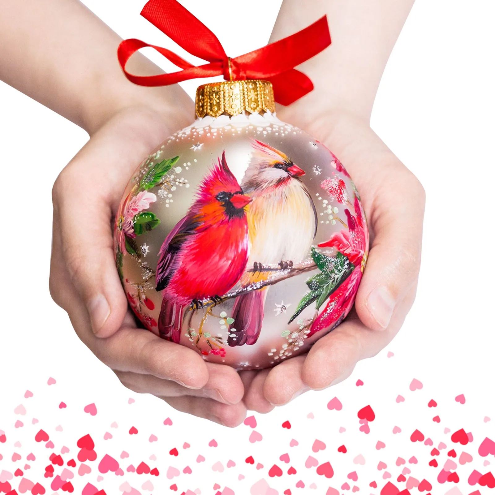 

Bird ball decor Couple Of Red Bird Glass Ornament Hand Painted Holiday Ornaments Personalized Christmas Gift Bird Winter Decor