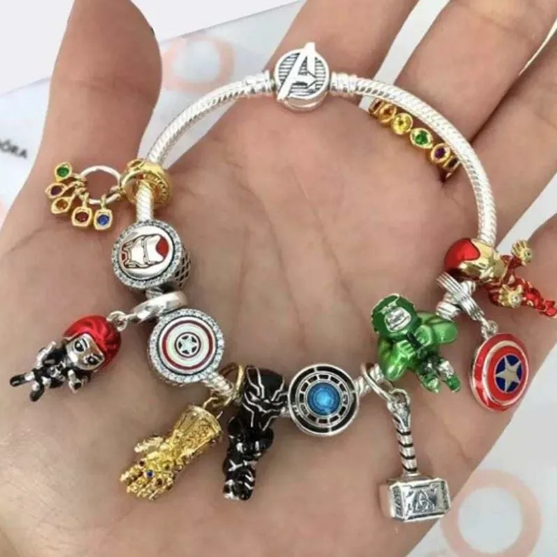 

Disney Avengers Charms Bracelet Women Marvel Captain America Iron Man Bangles Infinity Stones Gauntlet Thor Hulk Superhero Beads