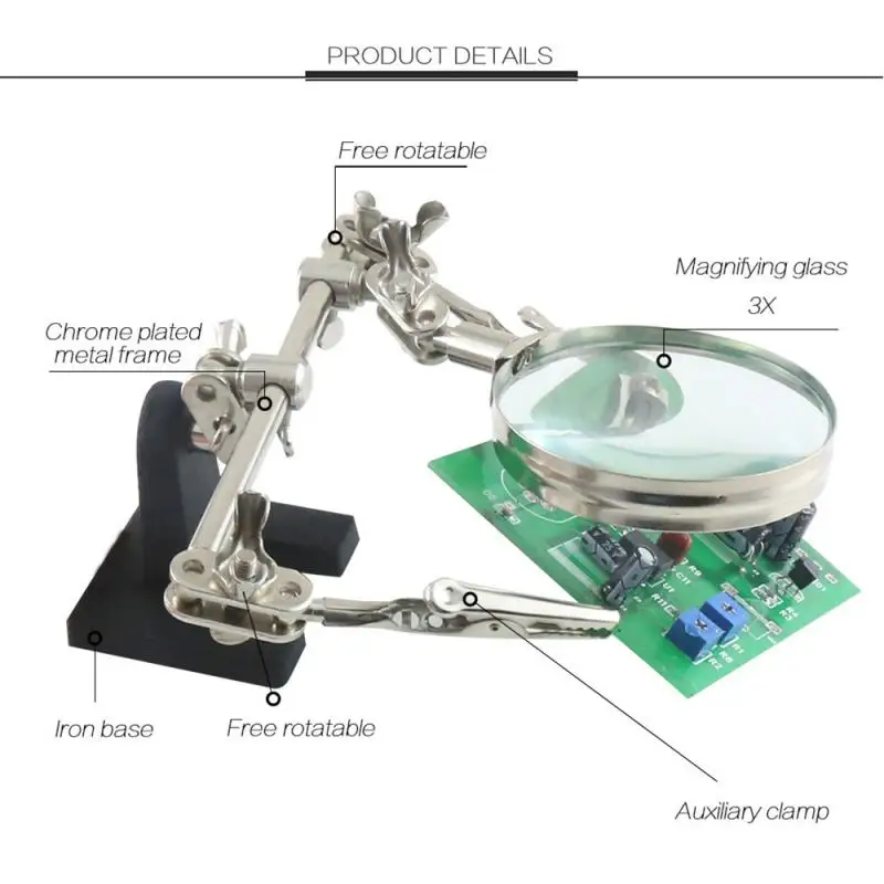 

Clip Soldering Clamp Iron Helping Magnifying Circuit Desk Board Table Light Clamp Magnifying Stand Glass Hand Magnifier Desk