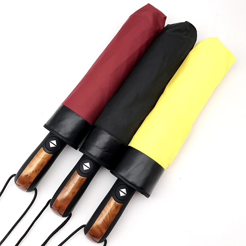 

Automatic Umbrella, Folding Windproof Black Wooden Parasol for Men and Women