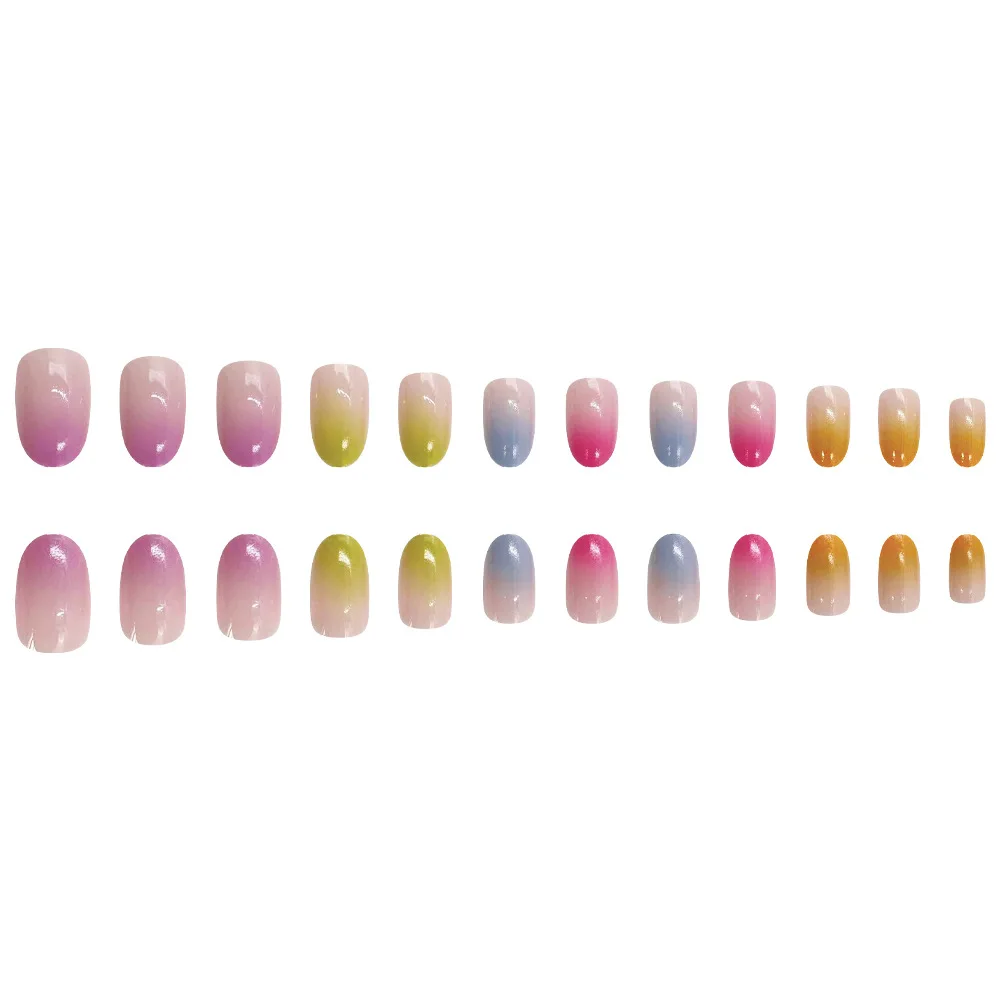 24 шт. цветные градиентные овальные накладные ногти