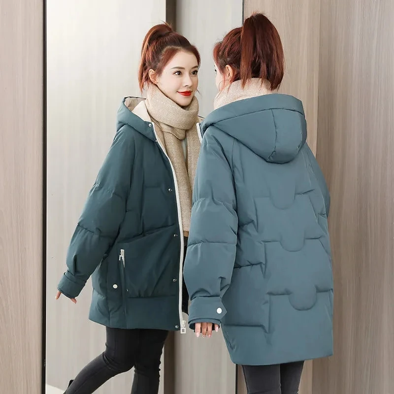 Winter Women's Cotton Padded Jacket 2022 New Winter Warm Thick Loose Cotton Coat Korean Hooded Solid Parkas Coat Female Outwear