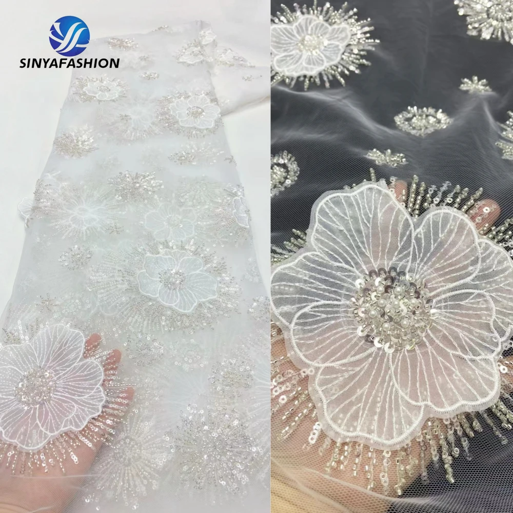 Черная Роскошная сетчатая кружевная ткань с блестками высокого качества 5 ярдов