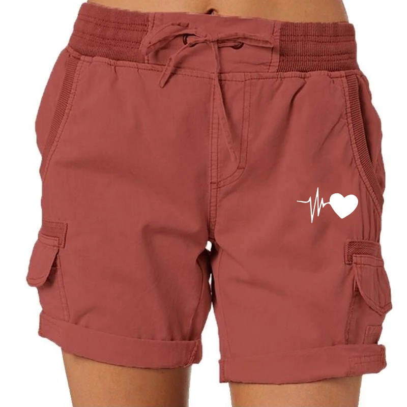 Fashion Women Casual Shorts Printed Summer Drawstring Elastic Waist Shorts with Pockets Beach Shorts Thin Plus Size Shorts