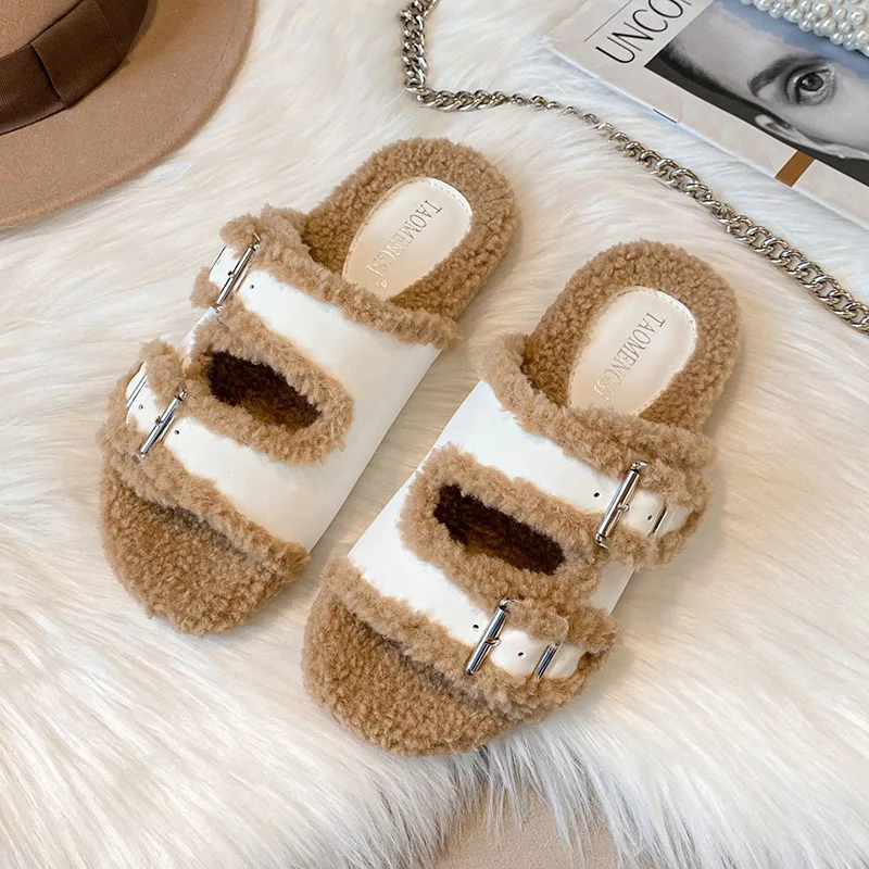 

Women Slippers Winter Ins Fashion Fleece Female Slippers For Women Outdoor Casual Women Flip Flops Women Shoes