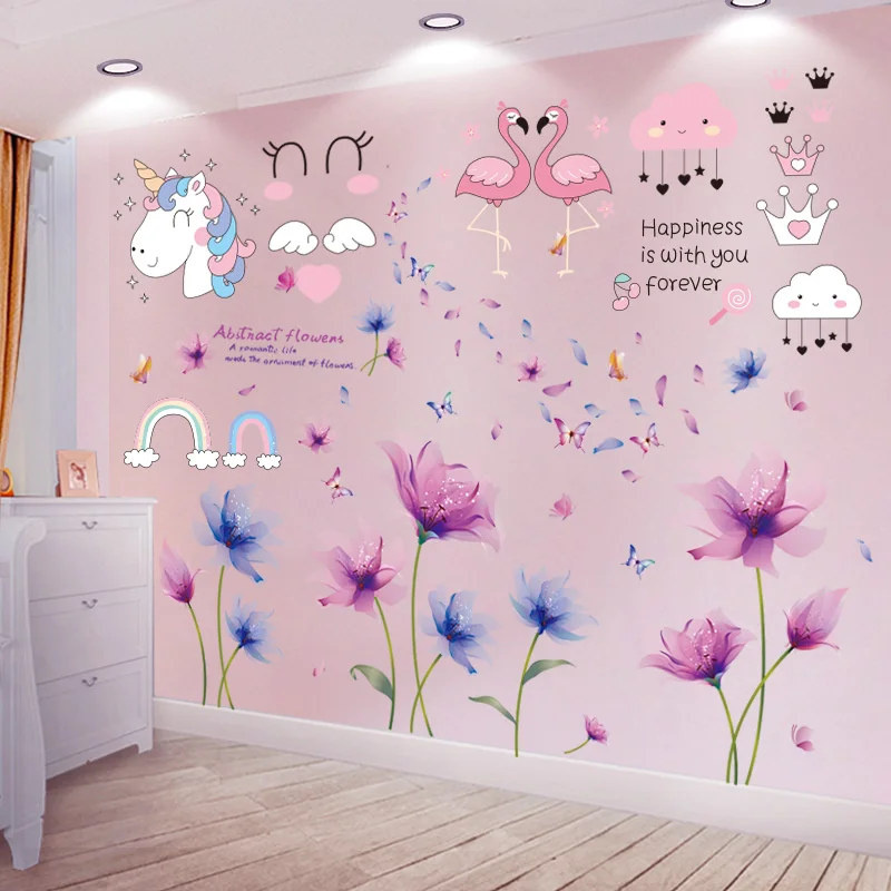 

Flowers Planst Wall Stickers DIY Cartoon Animals Wall Decals for Living Room Kids Bedroom Nursery Kitchen Home Decoration