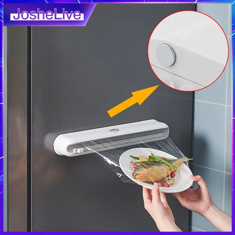 

Punch-free Fixing Food Wrap Dispenser Cutter Wall-mounted Plastic Cling Film Cutter Adjustable Food Wrap Dispenser Storage Rack