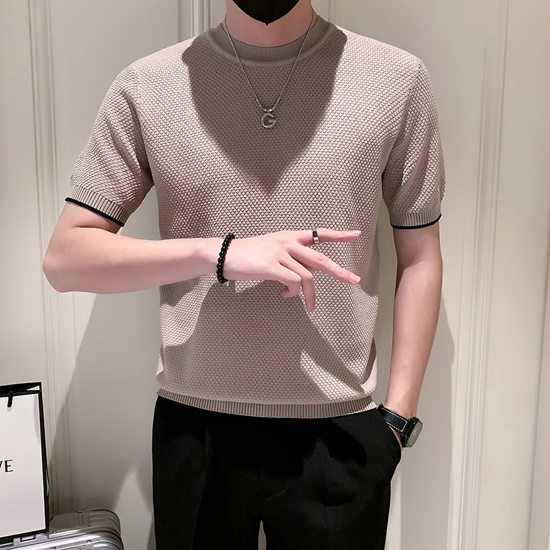 

Мужская футболка с коротким рукавом и круглым вырезом, однотонная приталенная Повседневная футболка из вискозы, лето 2023