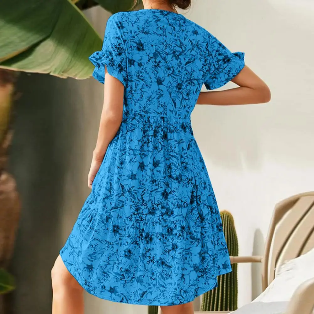 

Женское пляжное платье с коротким рукавом, свободное платье с цветочным принтом, удобное платье для отдыха, уличная одежда