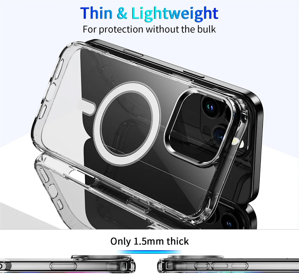 Модный кристально чистый чехол для iPhone 16 15 Pro Max с магнитной беспроводной зарядкой