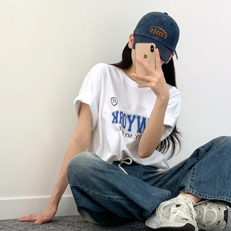 Женская летняя Удобная хлопковая Футболка с круглым вырезом и коротким рукавом