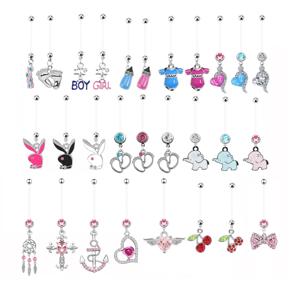 

22/38/50mm Fashion Women Pregnant Acrylic Belly Button Rings Navel Piercing Dangle Baby Feets Bar Body Piercing Jewelry