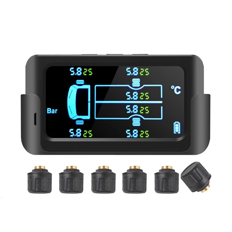 

8.5Bar Truck Tire Pressure Monitoring System HD LCD Display USB Solar Power 800Mah Pressure Alarm With External Sensor
