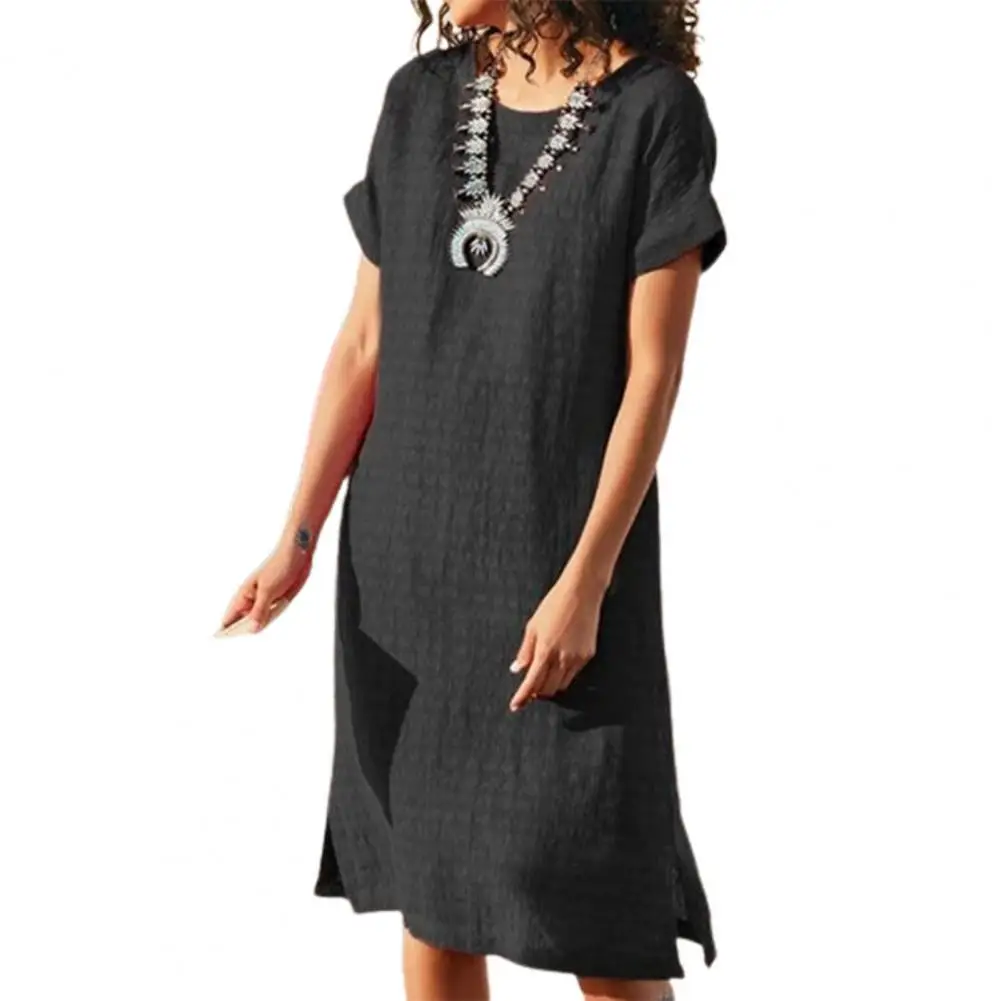 

Платье женское однотонное с разрезом, модный винтажный Повседневный Сарафан свободного кроя, элегантная повседневная одежда, лето 2022