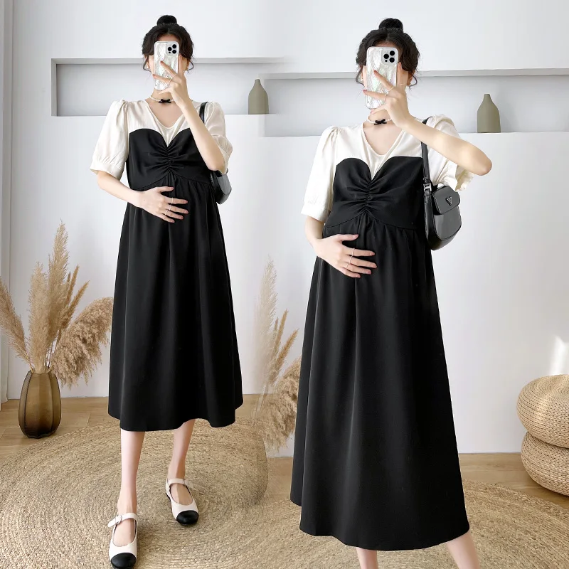 

70477 # Летняя мода пэчворк длинное платье для беременных элегантная тонкая одежда A Lin для беременных женщин Послеродовая Ins OL беременность