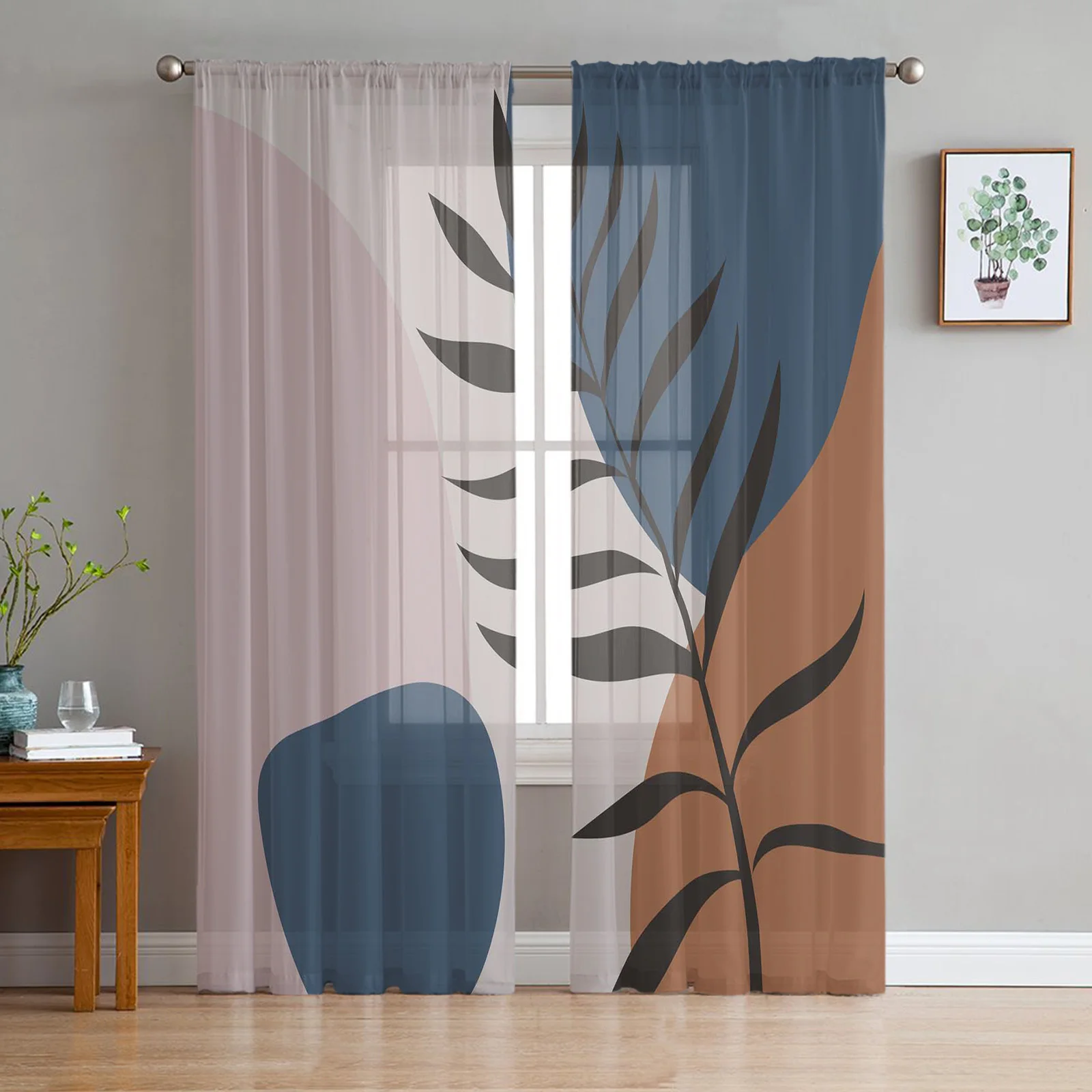 

Tropical Plant Leaves Silhouette Modern Tulle Curtains For Living Room Sheer Curtain Bedroom Voile Decorative Window Treatments