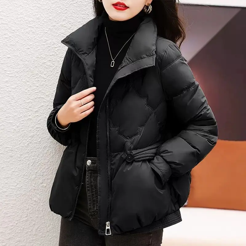 Autumn Winter Diamond Feather Jacket Women Irregular Down Coat Stand Collar White Duck Down Windproof Loose Outwear New M28