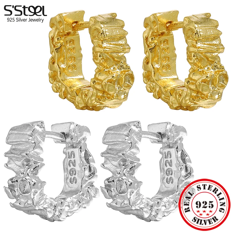 

S'STEEL Sterling Silver 925 Lava Irregular Hoop Gold Earrings For Women Luxury Retro Designer Luxurious Dating Fine Jewellery