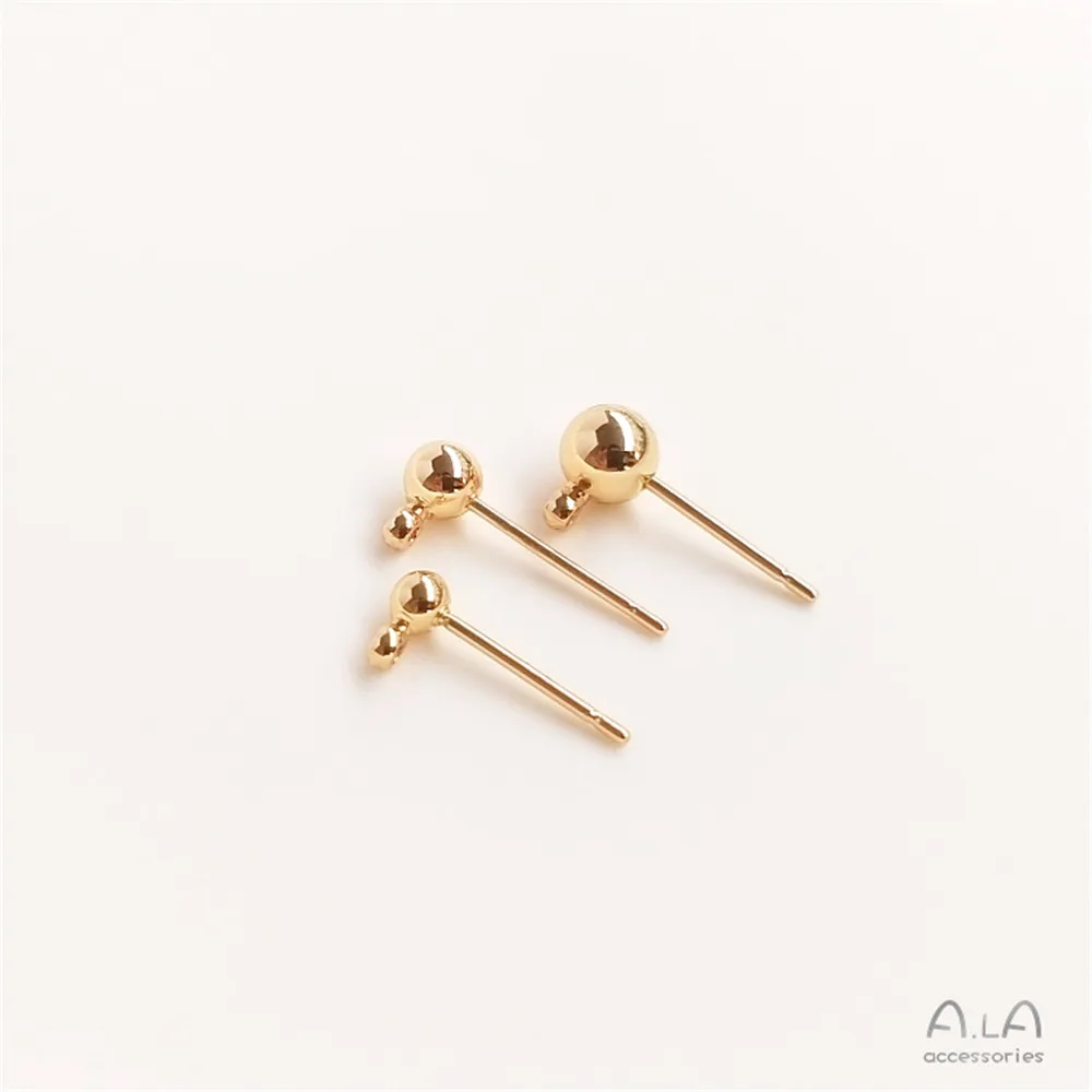 

1 pair 14K Gold Plating Ball needle bean ear nail with hanging ring bead needle with hanging ring DIY jewelry earring material