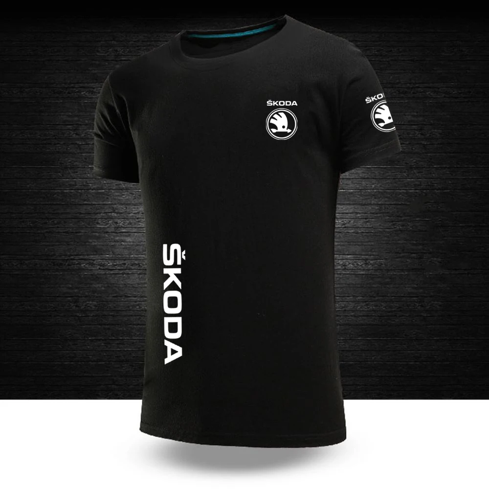 

Новинка 2022, мужская летняя футболка с логотипом Skoda Car, с круглым вырезом и короткими рукавами, хлопковая Повседневная однотонная Спортивная...
