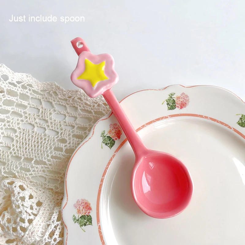 

Kawaii Star керамическая ложка, милая ложка для мороженого, Корейская ложка с длинной ручкой, для кухни, для девочек и детей