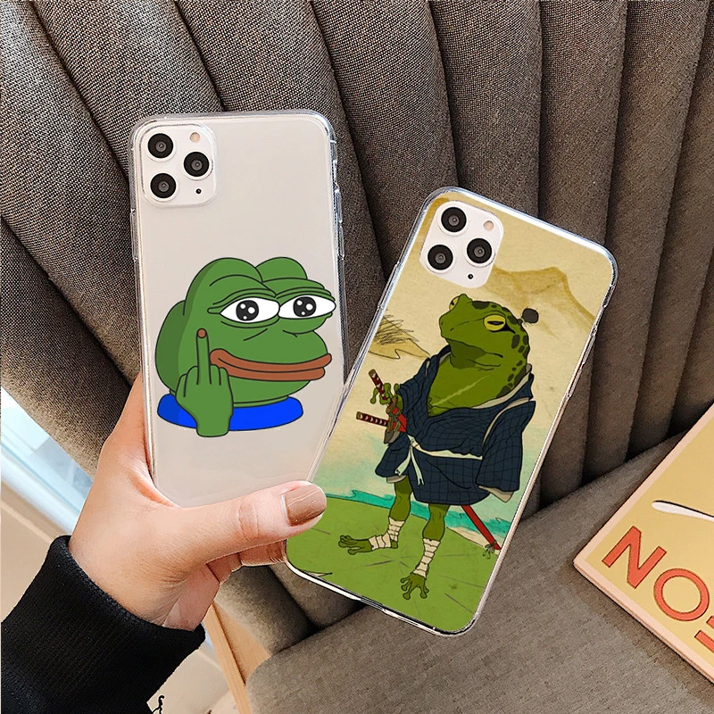 Милый рисованный грустный лягушонок и ниндзя для iPhone 12 11 13 Pro MAX XR XS X 6 6S 7 8 Plus Mini SE2020 - мягкий чехол TPU