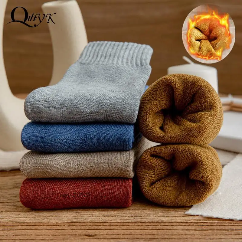 

1Pair Winter Women Socks Thick Warm Solid Color Wool Harajuku Retro Cold Slip Fashion Casual Cashmere Fashionable Socks