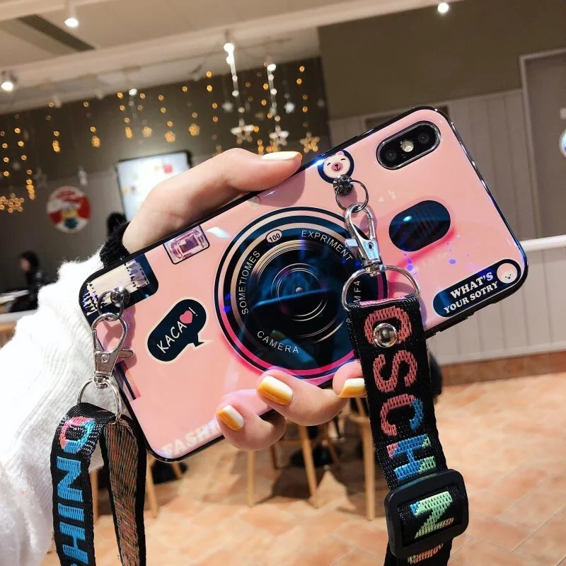 

New For iPhone11 lanyard retro camera shell Apple 12 mobile phone shell Xs Max bracket protective cover