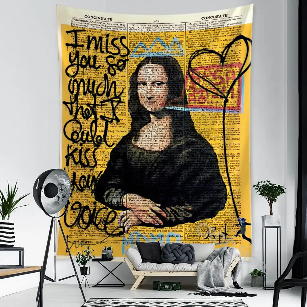 

Mona Lisa Graffiti Tapestry Wall Hanging Boho Style Psychedelic Witchcraft Hippie Tapiz Bedroom Art Home Decor 1