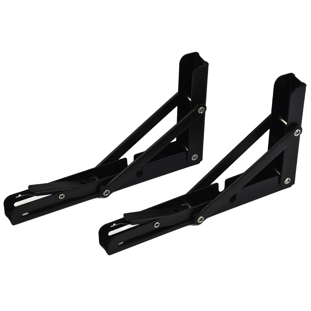 

2X Campervan Folding Bracket Table Shelf Motorhome Caravan Black Finish Stainless Steel 200X115mm Black Interior Car Accessories