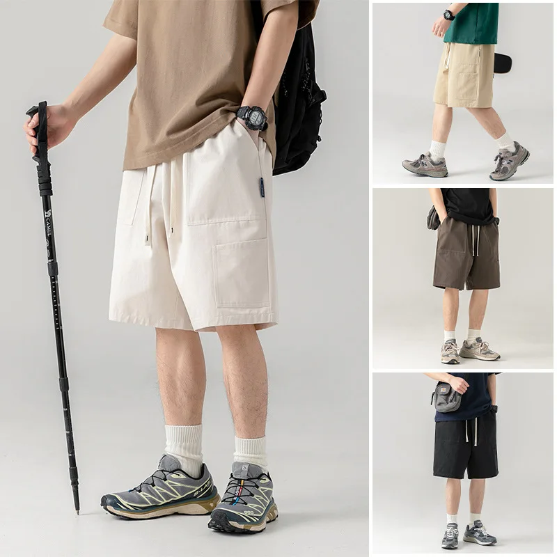 

Шорты-карго Y2K мужские летние, тонкие спортивные повседневные модные брюки в японском стиле, Капри с большими карманами, штаны средней длины