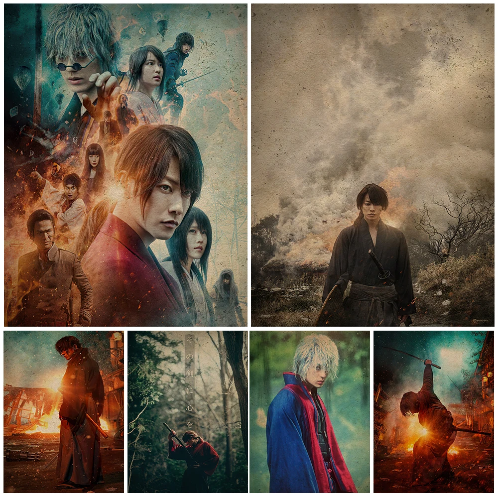 

Rurouni Kenshin Samurai Swordsman Retro Wall Art Canvas Painting Japanese Wandering Swordsman Poster Prints Home Decor Unframed