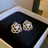 korean new design stud earrings for women exquisite pearl zircon flower female earrings party jewelry gift drop shipping