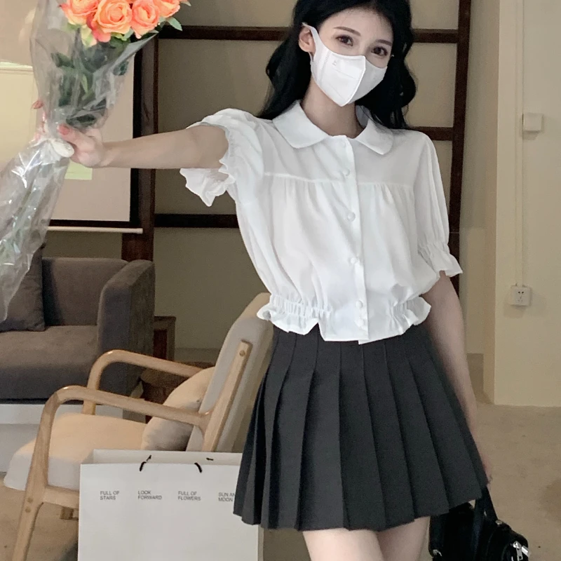 Женские юбки со складками для колледжа элегантная Милая Однотонная